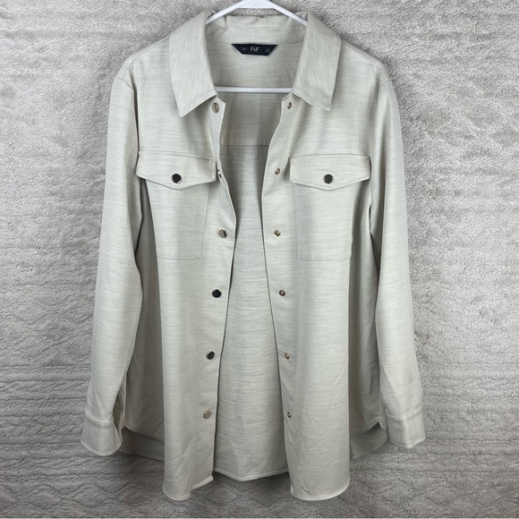 F&F Collared Shacket Shirt Jacket Snap Up Cream Double Front Pockets Size 10 - Picture 2 of 16